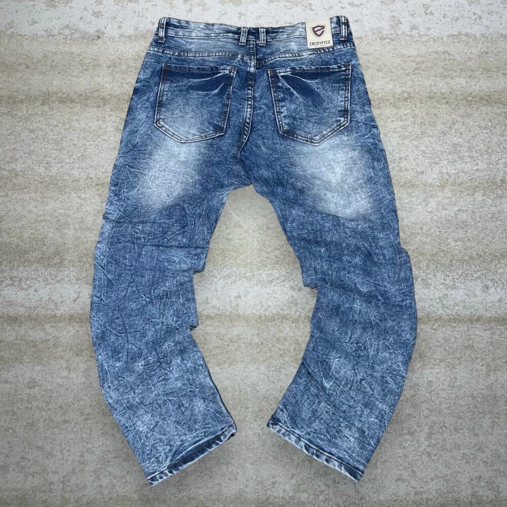 Vintage Y2K Skate Jeans 30x30 Straight Fit Marble Wash Denim Encrypted